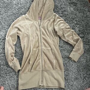 Juicy Couture beige caramel velvet zip up hoodie size small